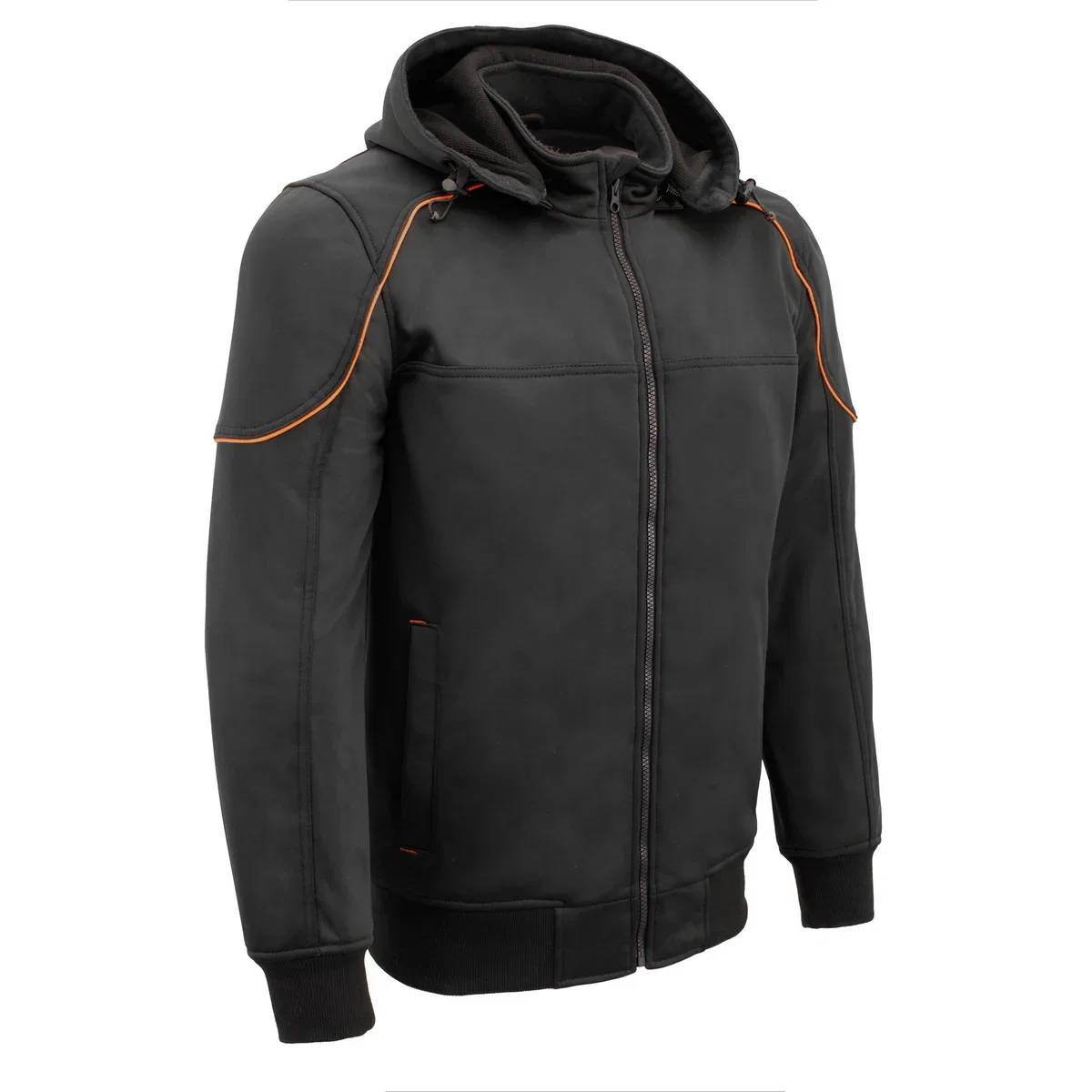 Image of Milwaukee Leather MPM1764 Men's Black Soft Shell CE Armored Motorcycle Racing Style Hoodie Jacket w/ Detachable Hood