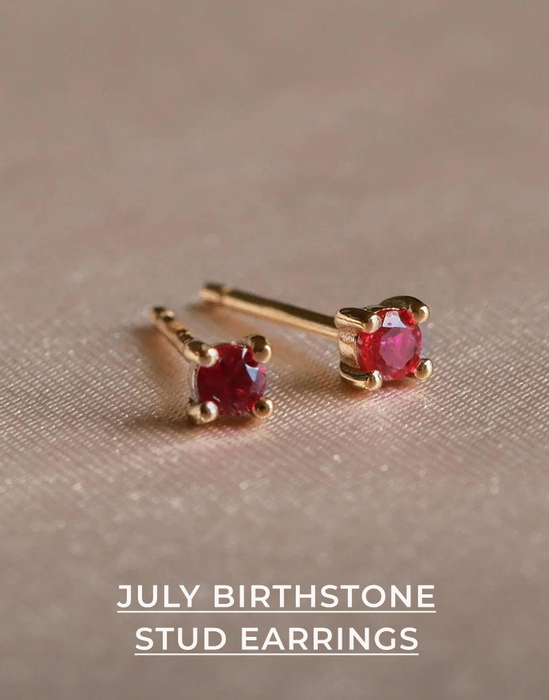 July Birthstone Stud Earrings in Gold with Ruby CZ 
