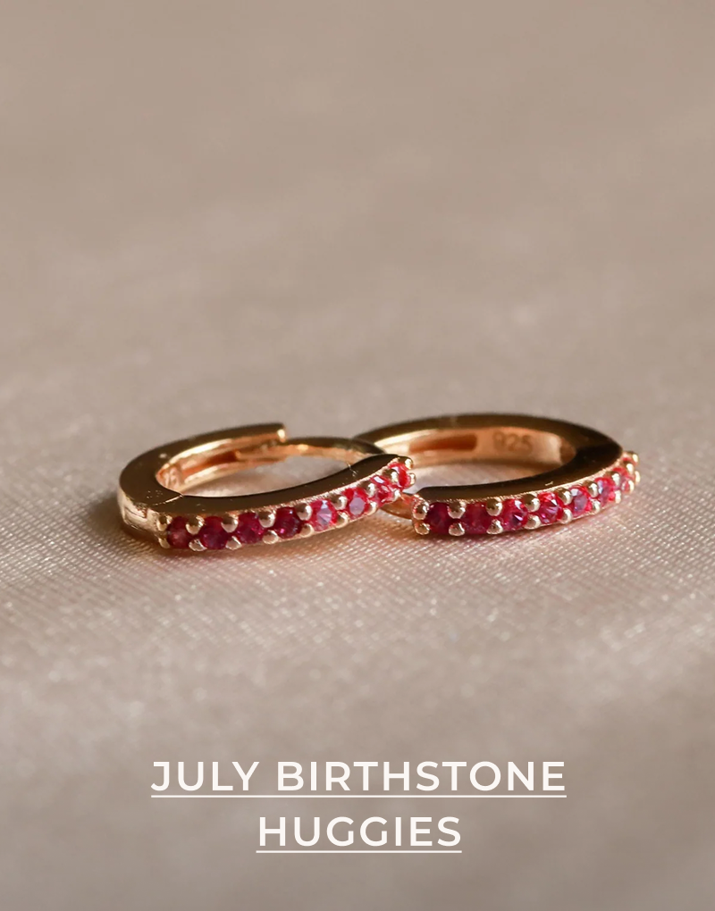July Birthstone Huggies in Gold with Ruby CZ
