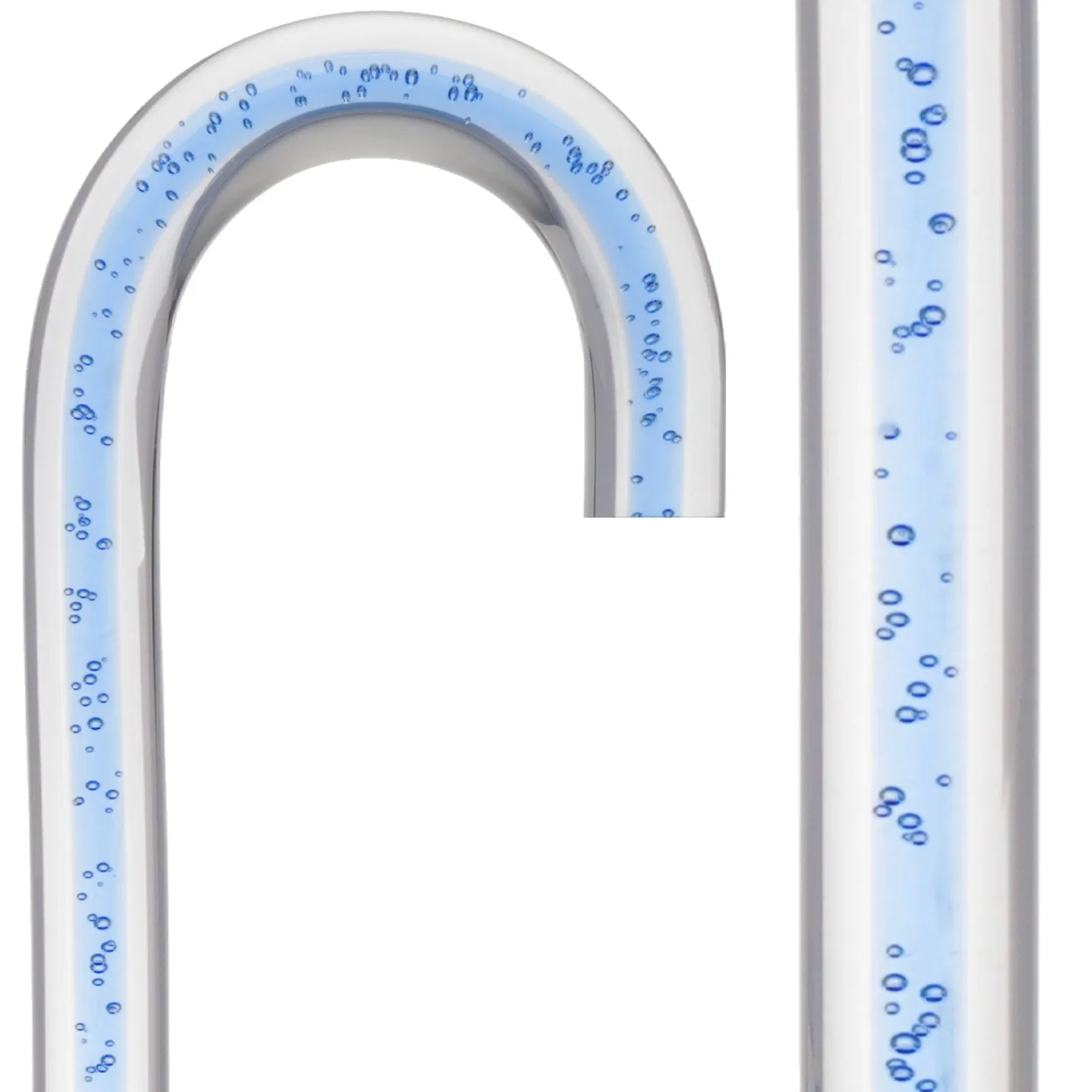Image of Clear Ocean Cane: Blue Streak w/ Floating Bubbles in Clear Shaft