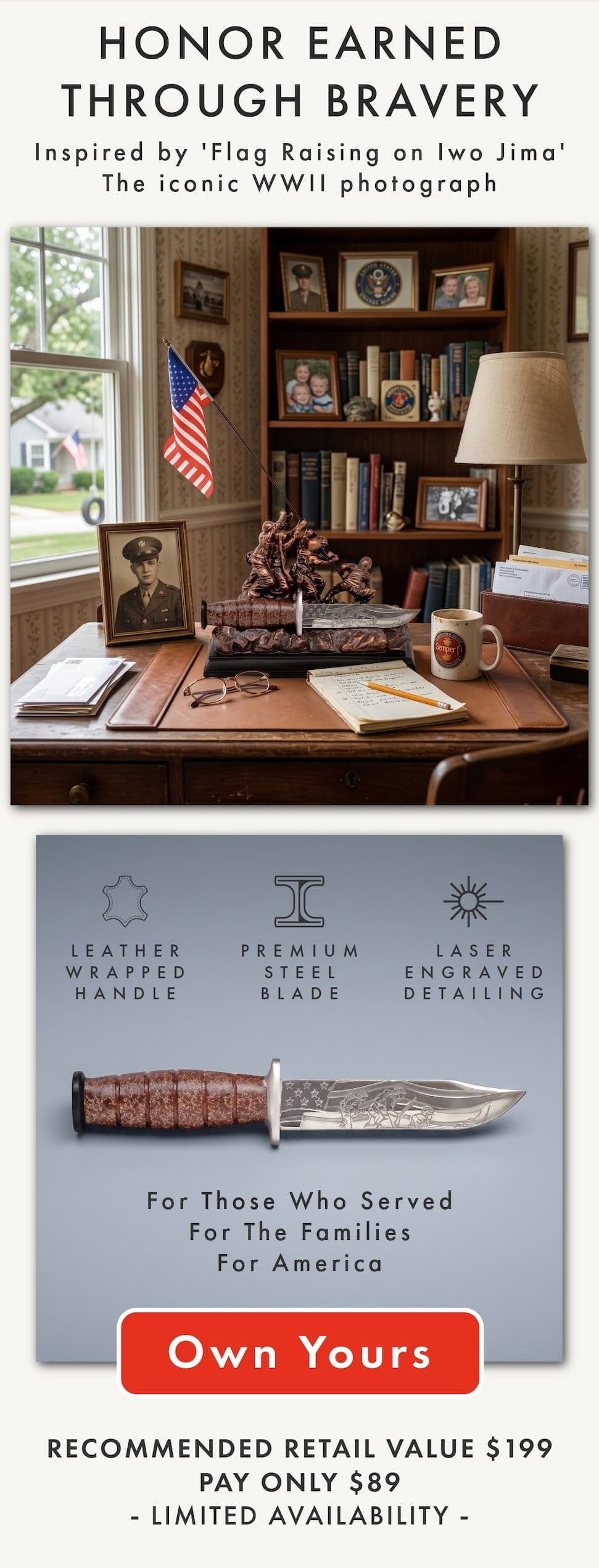 A commemorative blade honoring sacrifice, service, and 250 years of American resolve.