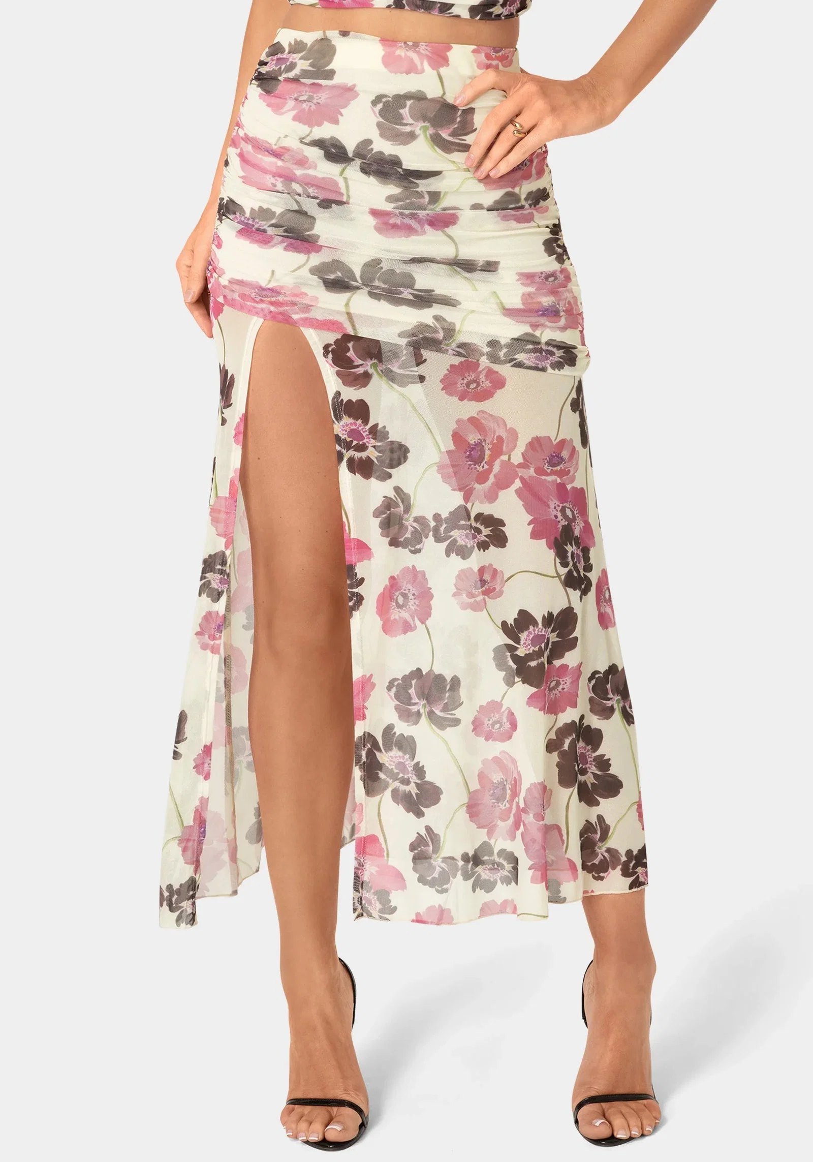 Image of Maxi Mesh Shirred Skirt