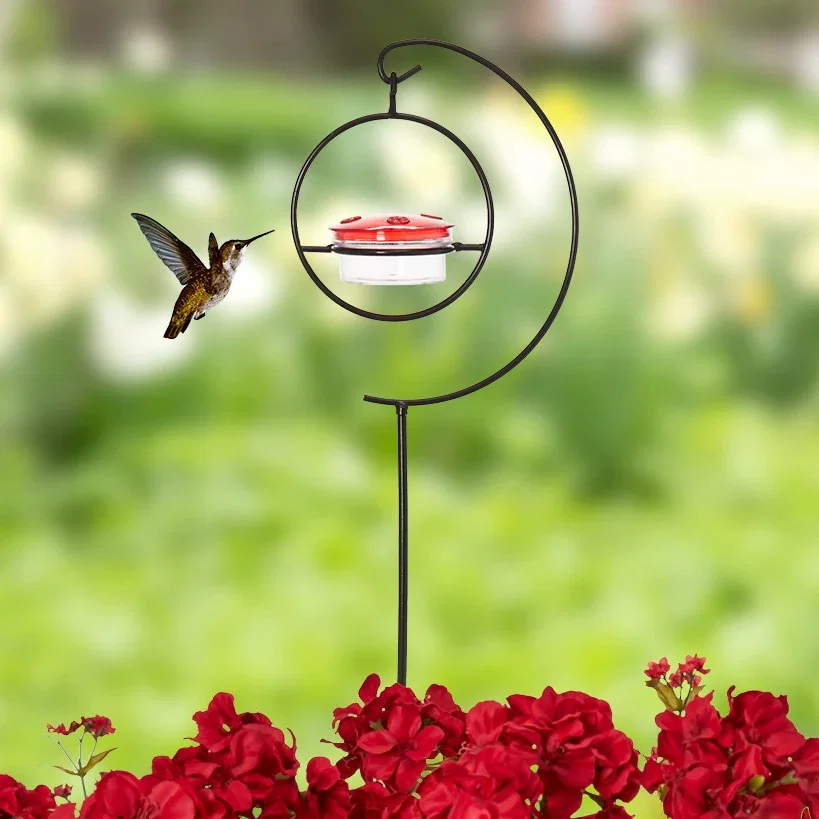 Image of Hummingbird Garden Stake with Red Feeder