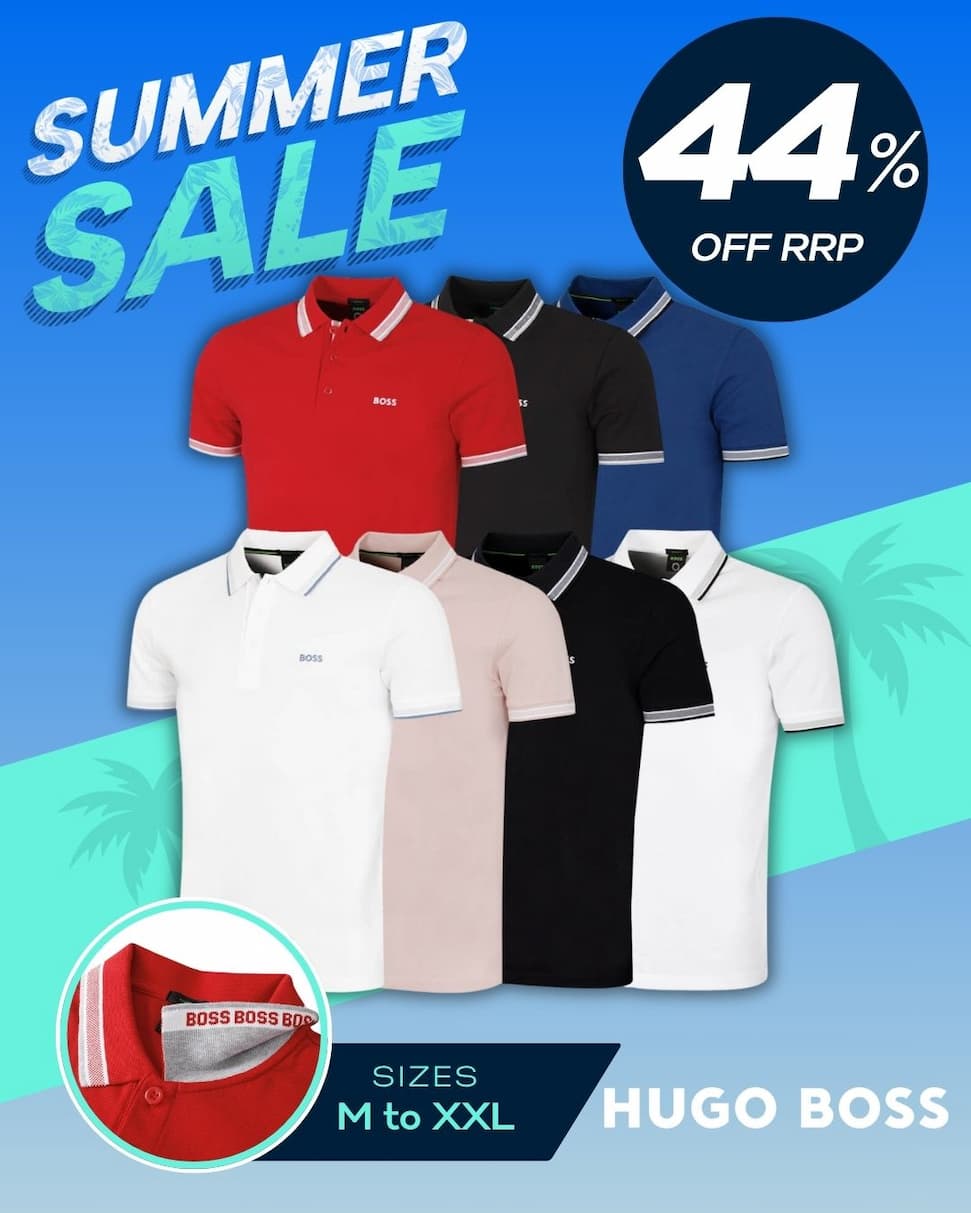 Hugo Boss Mens 2026 Paddy Stripe Collar Cotton Breathable Golf Polo Shirt