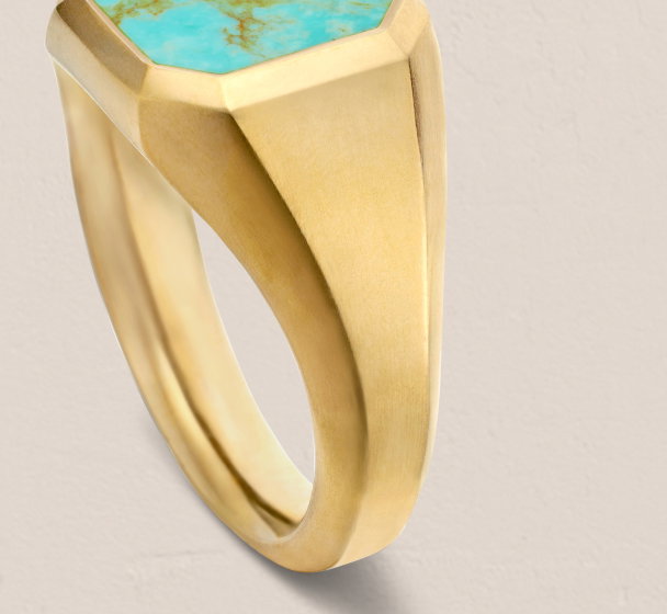Streamline® Signet Ring18K Yellow Gold with Turquoise, 14mm