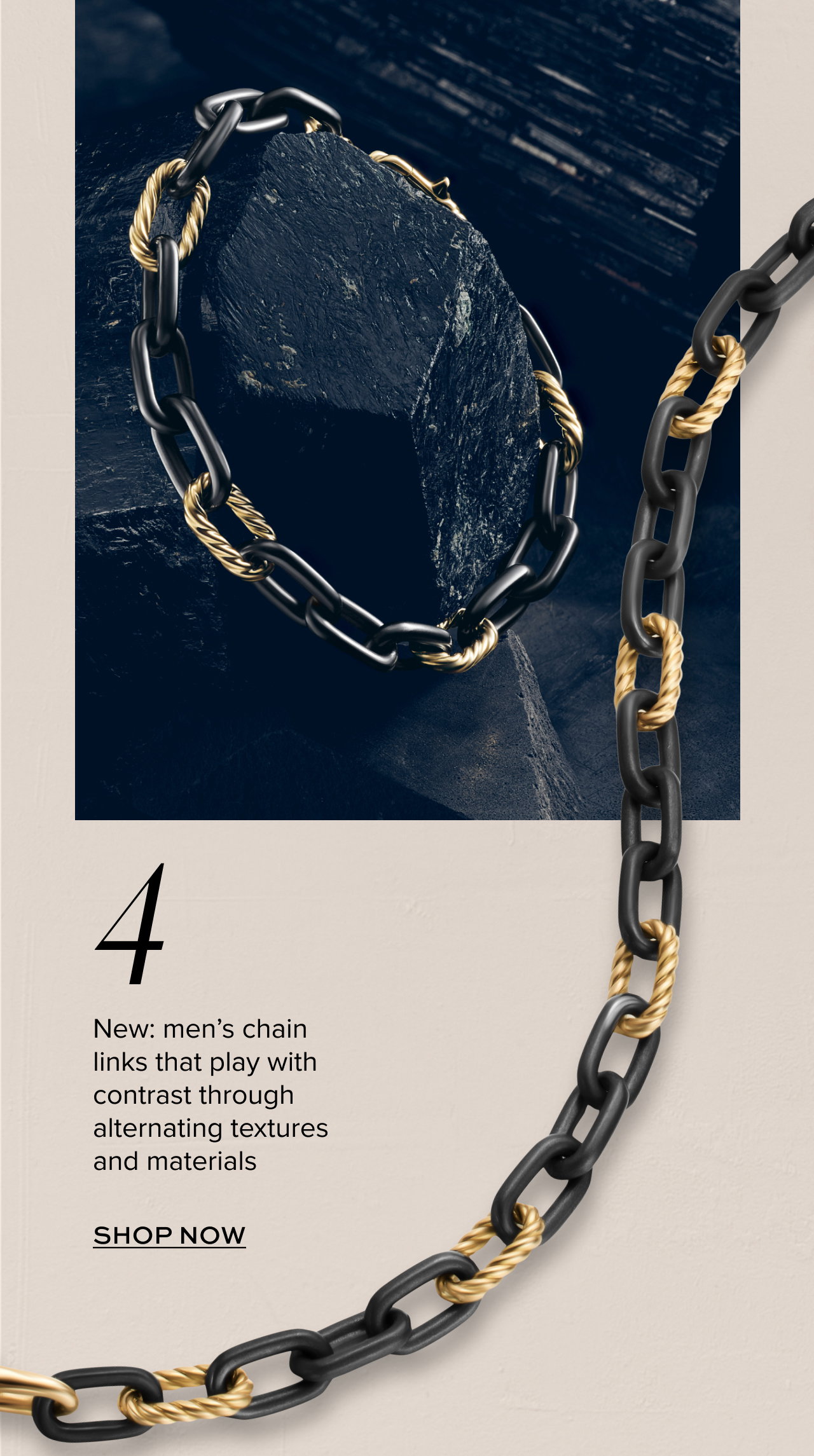 DY Madison® Chain BraceletBlack Titanium with 18K Yellow Gold, 8.5mm