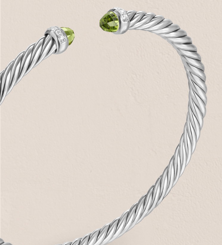 Cable Flex® BraceletSterling Silver with Peridot and Diamonds, 4mm