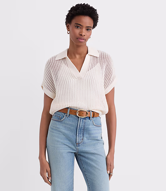 Collared Mesh Stitch Wedge Sweater