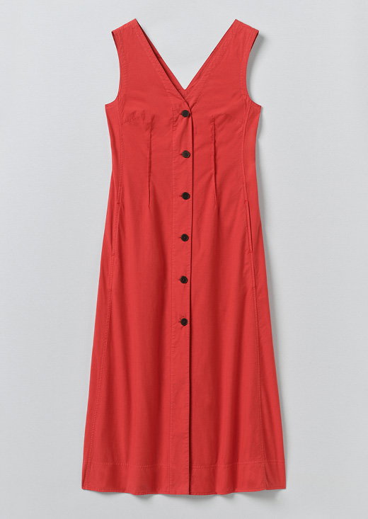 V Neck Cotton Linen Poplin Dress