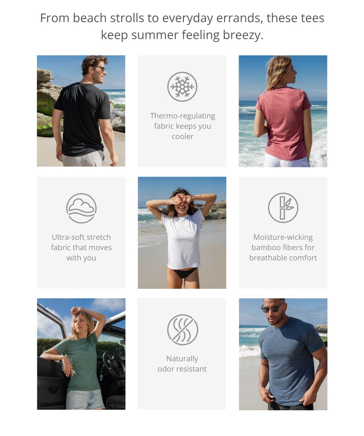Natural features & benefits make these t-shirts perfect for summer.