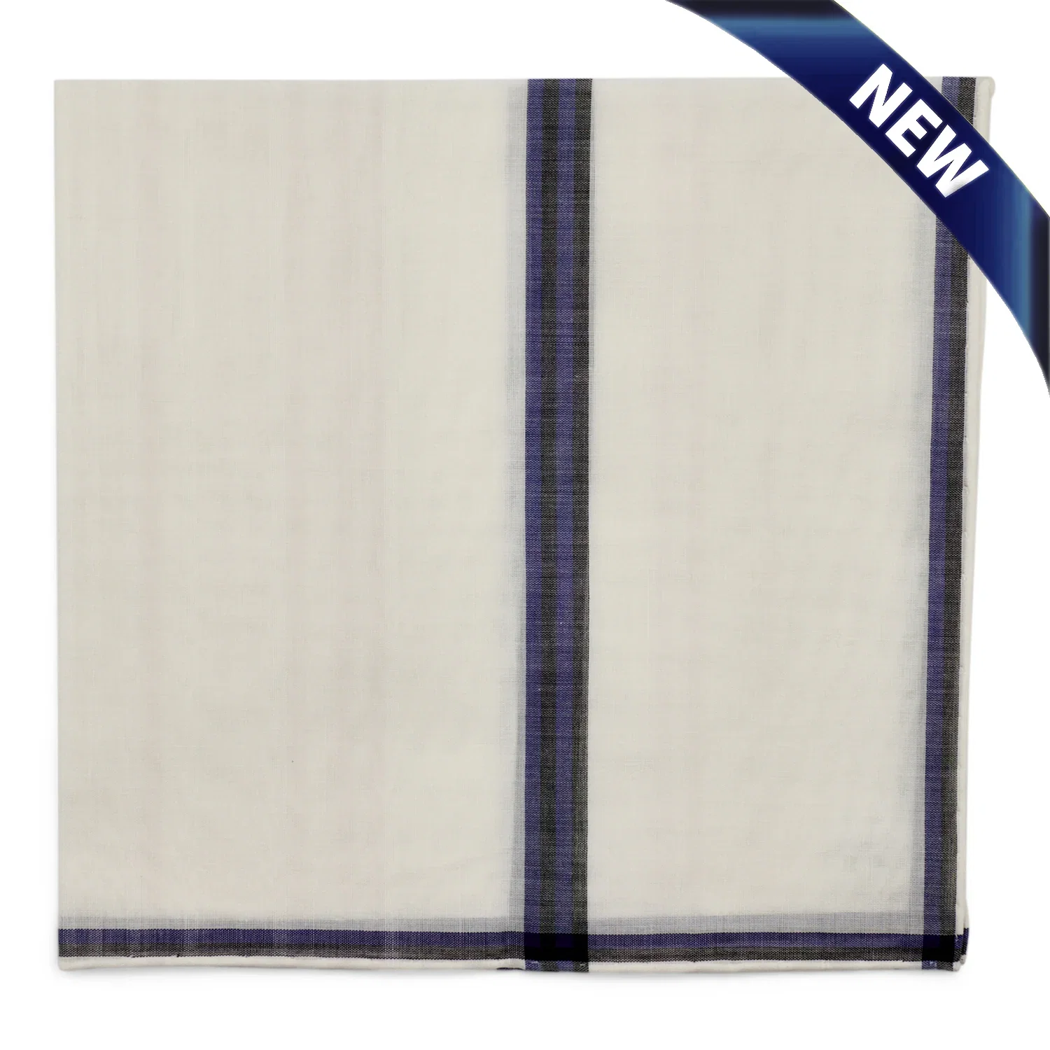 Image of Simonnot Godard Smoking White With Blue & Black Border Cotton Pocket Square