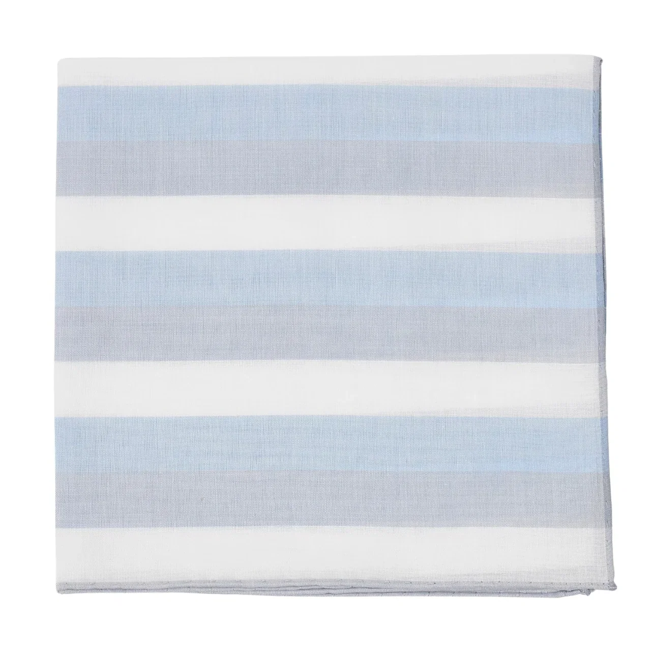 Image of Simonnot Godard White Blue & Grey Striped Cotton Pocket Square