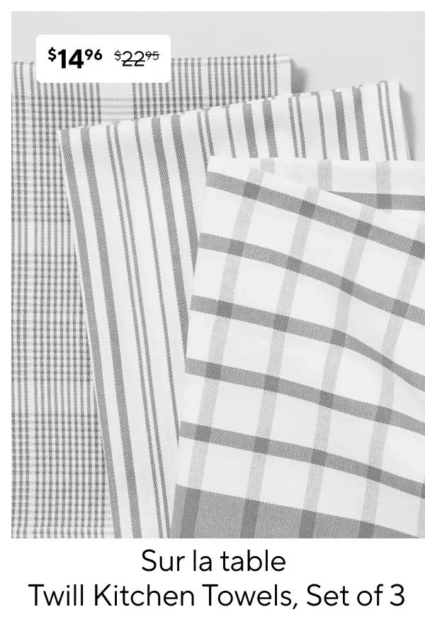 Sur La Table Assorted Twill Kitchen Towels, Set of 3