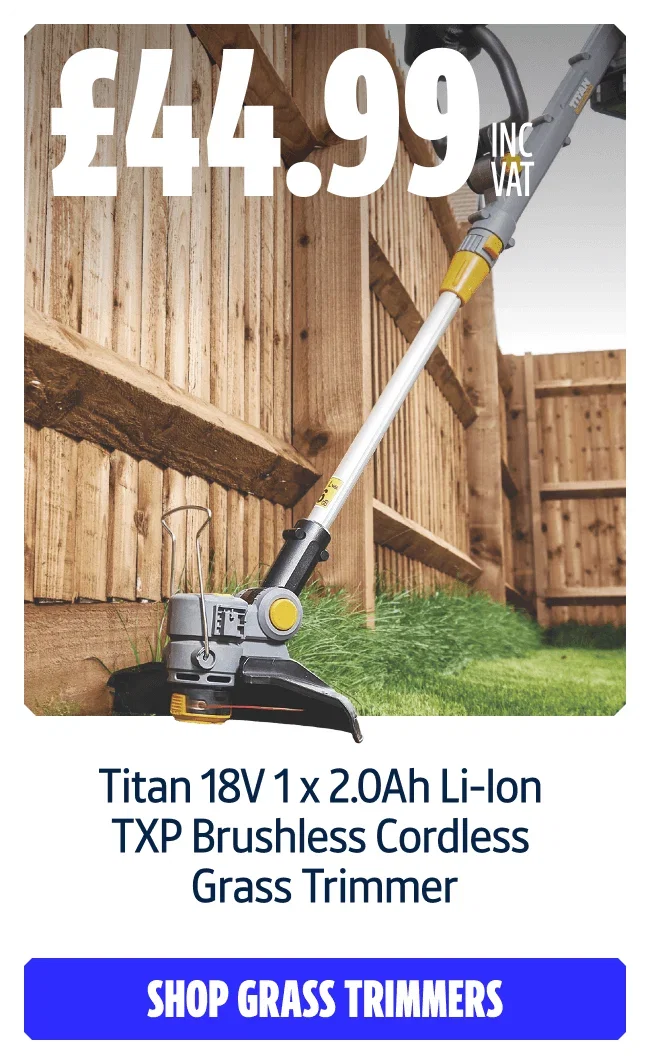 Only £44.99 inc VAT. Titan 18V 1x 2.0Ah Li-Ion TXP Brushless Cordless Grass Trimmer. Shop Grass Trimmers.