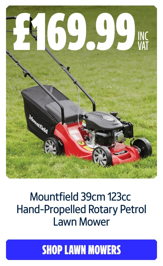 Only £169.99 inc VAT. Mountfield 39cm 123cc Hand-Propelled Rotary Petrol Lawn Mower. Shop Lawn Mowers.
