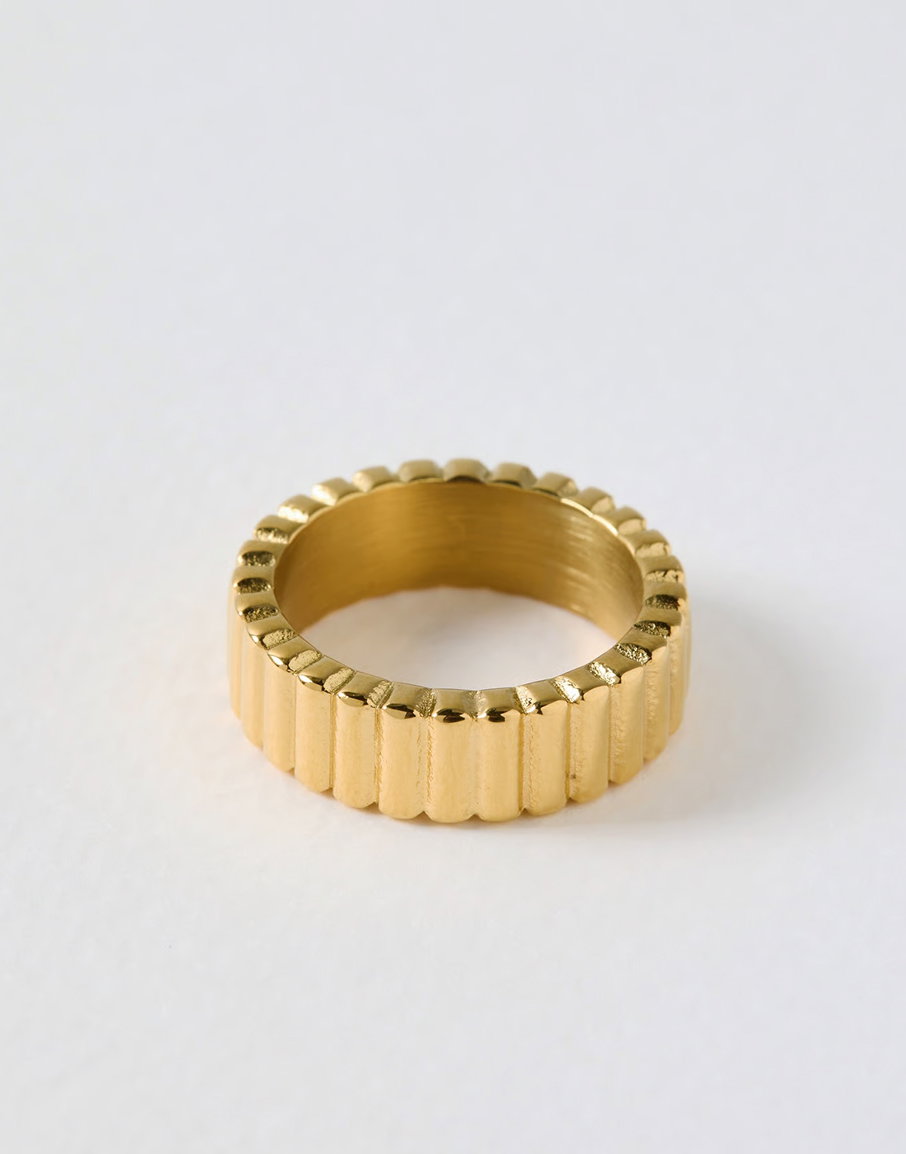 Leoni Gold Tone Stainless Steel Curved Edge Ring