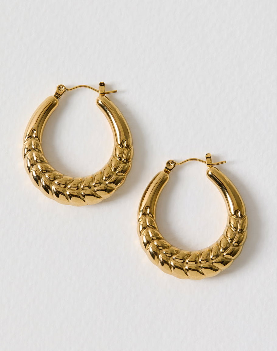 Roxy Gold Tone Waterproof Textured Hoop Earrings
