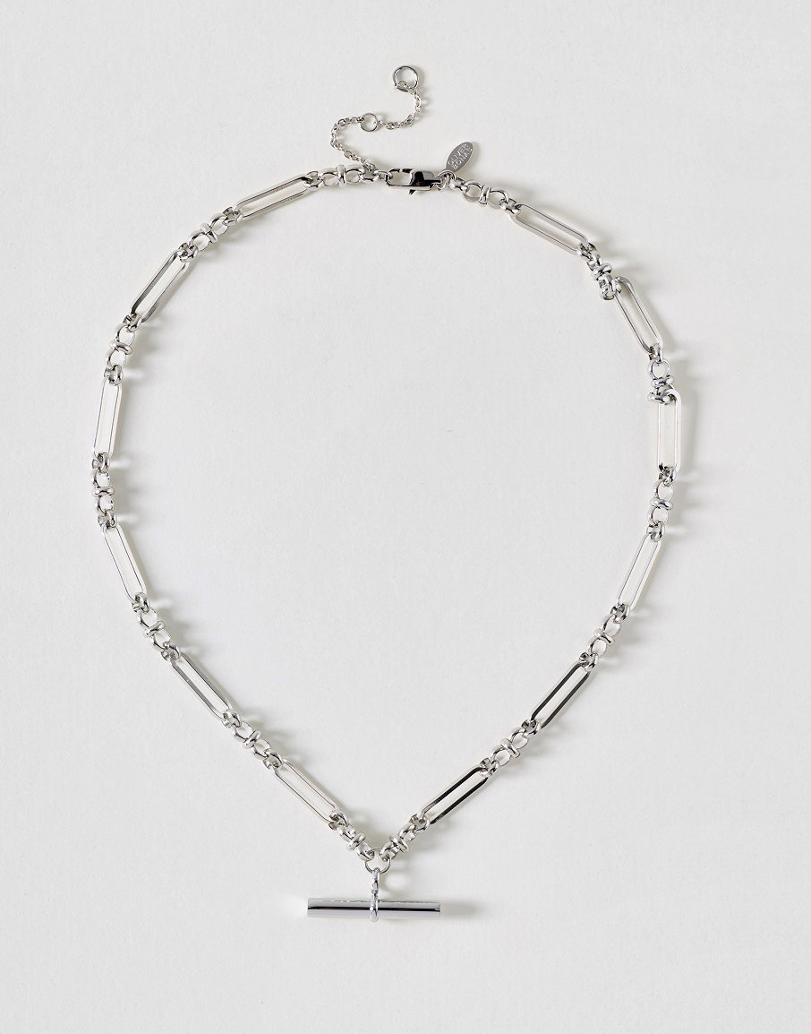 Toni Silver Tone Waterproof Long T-Bar Necklace