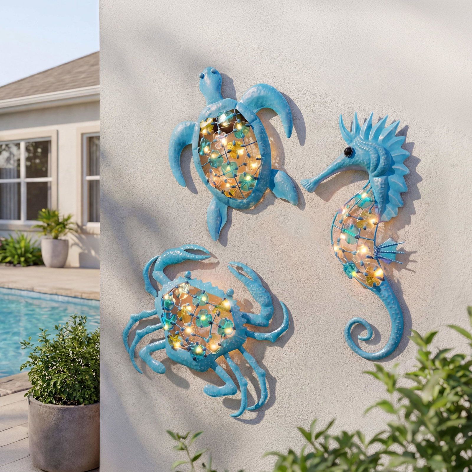 Image of Lighted Outdoor Coastal Metal Wall Decor