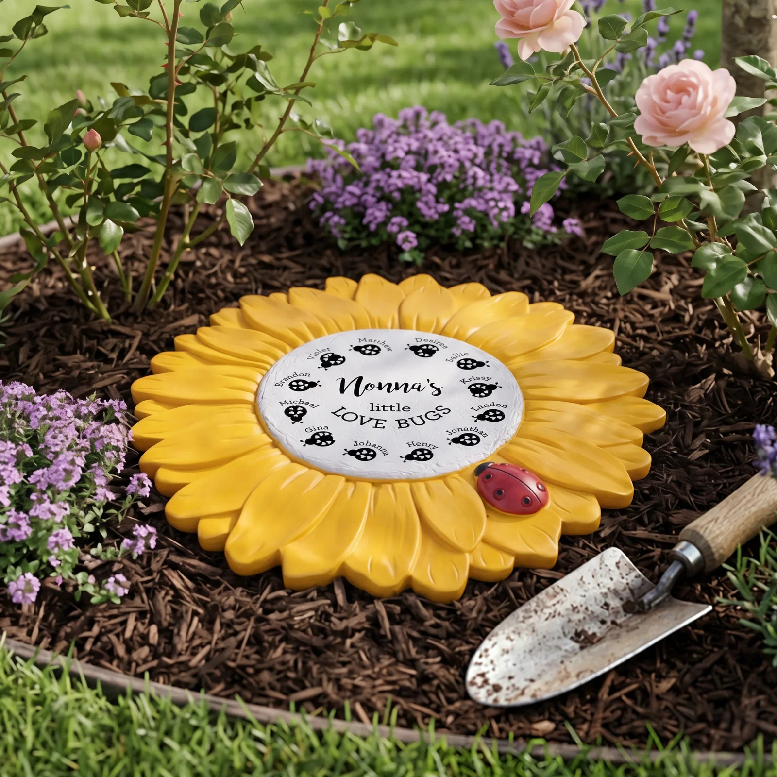 Image of Personalized Love Bugs Sunflower Garden Stone