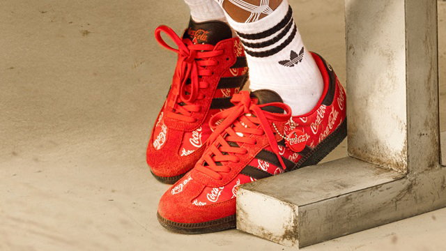 red shoes worn by model