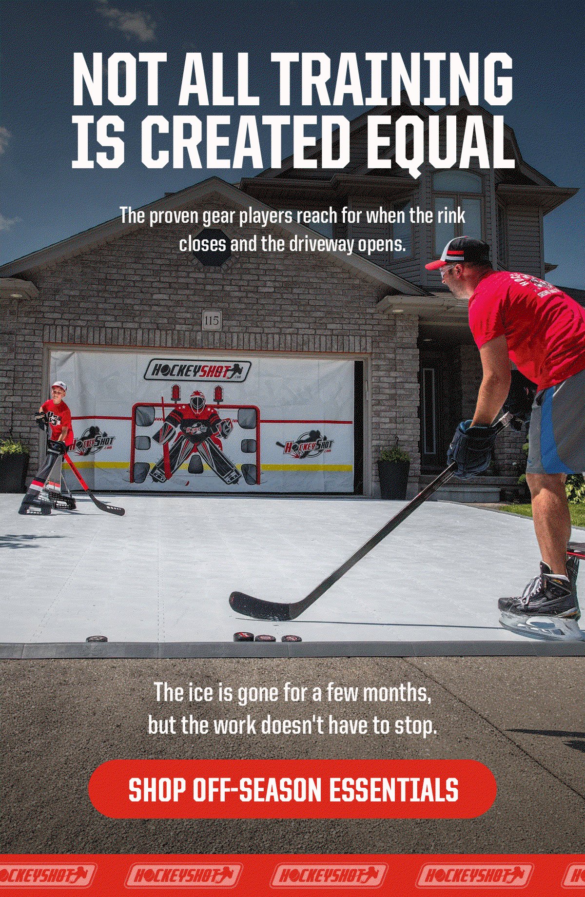 Headline: Not All Training Is Created Equal. Subheader: The proven gear players reach for when the rink closes and the driveway opens. The ice is gone for a few months, but the work doesn't have to stop. CTA: Shop Off-Season Essentials