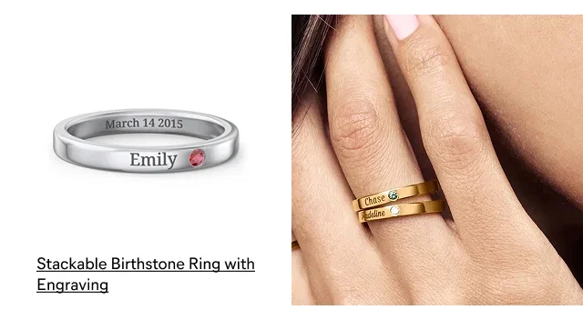 Stackable Birthstone Ring with Engraving