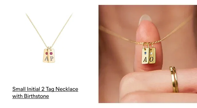 Small Initial 2 Tag Necklace with Birthstone