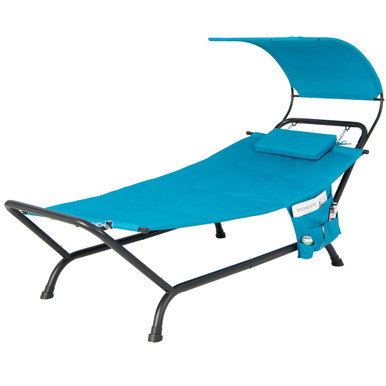 Patio Hanging Chaise Lounge Chair with Canopy, Cushion Pillow, and Storage Bag
