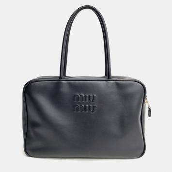 Black Leather Embossed Logo Bo