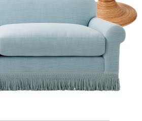 Cambridge Sofa - Coastal Blue Washed Linen with Fringe
