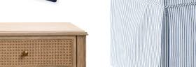 Harrison Skirted Swivel Cube - Perennials French Blue Pinstripe