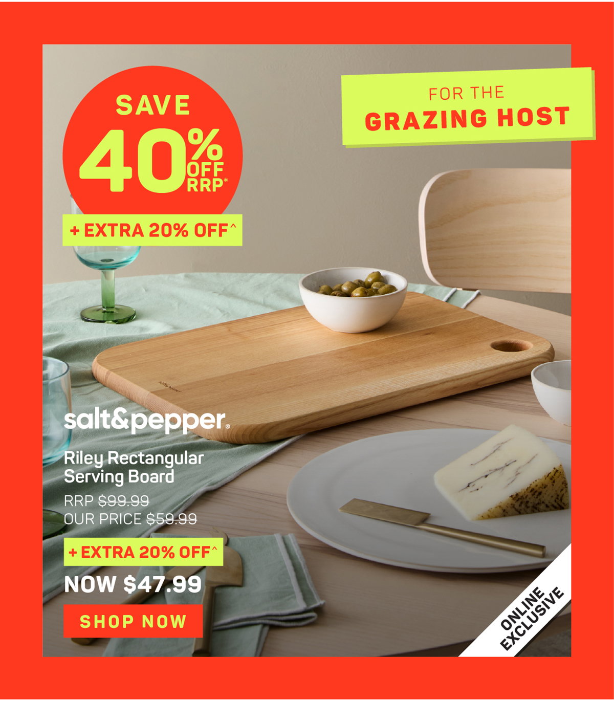 Salt & Pepper Riley Rectangular Serving Board