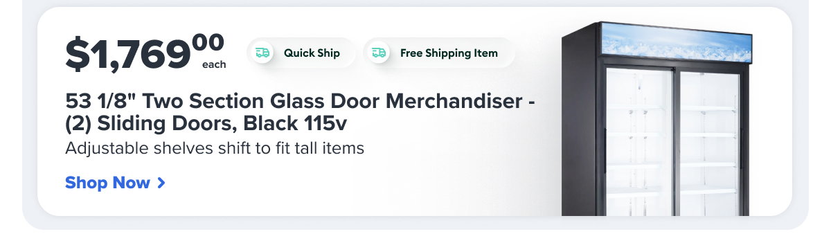 MoTak MGD-2DR-47-A 53 1/8" Two Section Glass Door Merchandiser - (2) Sliding Doors, Black 115v