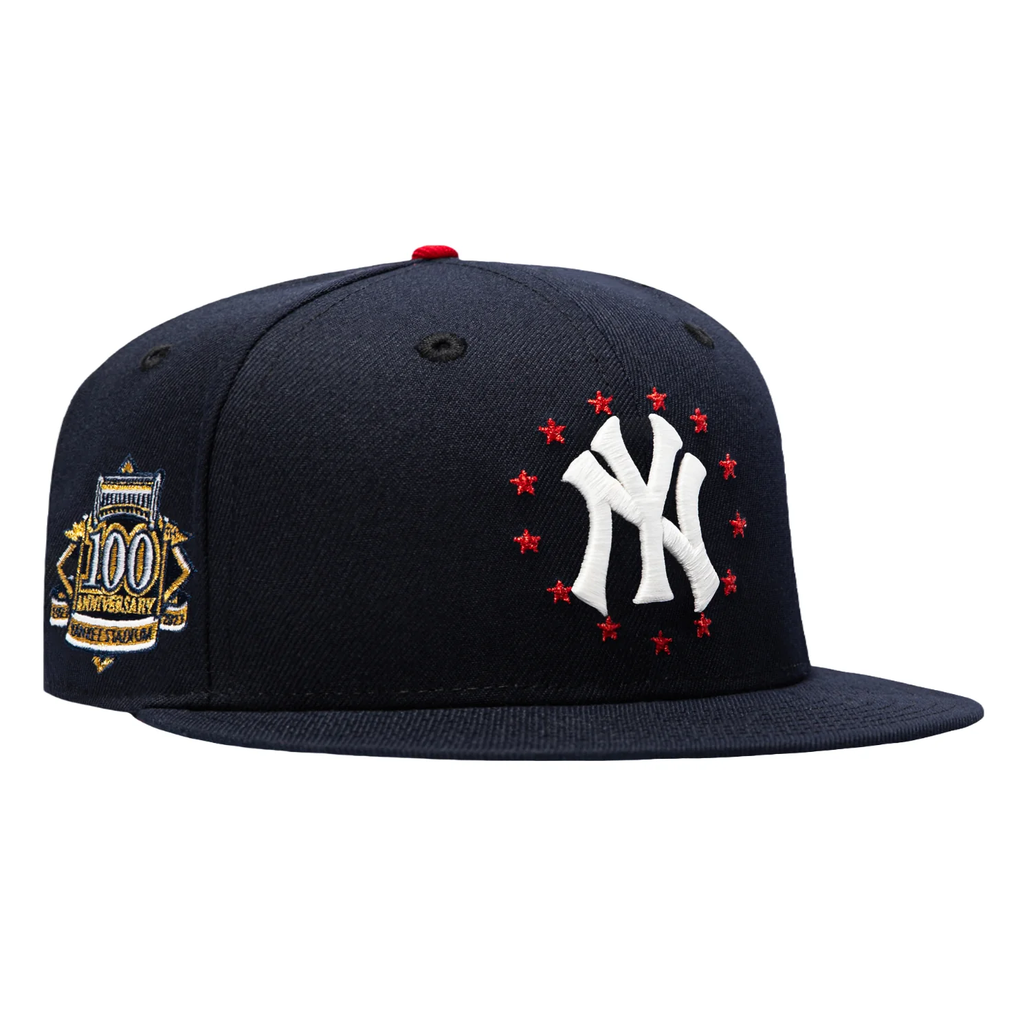 Image of New Era 59Fifty Star Spangled Bangers New York Yankees 100th Anniversary Stadium Patch Red UV Hat - Navy