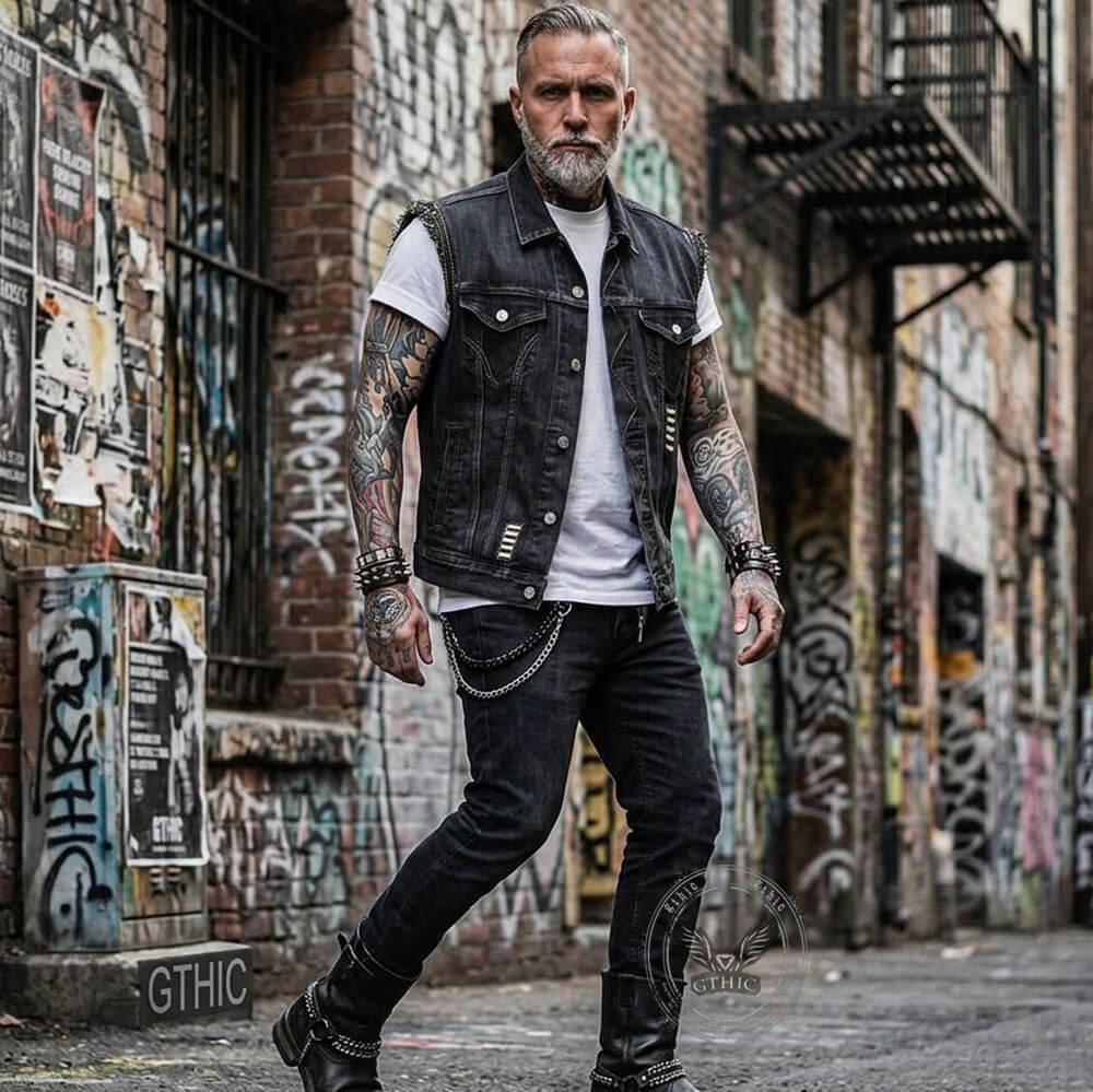 Image of Punk Casual Ripped Lapel Collar Denim Vest