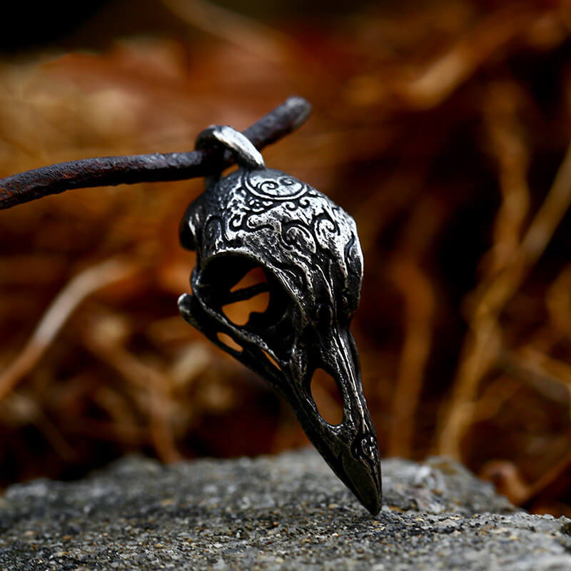 Image of Retro Raven Stainless Steel Skull Pendant