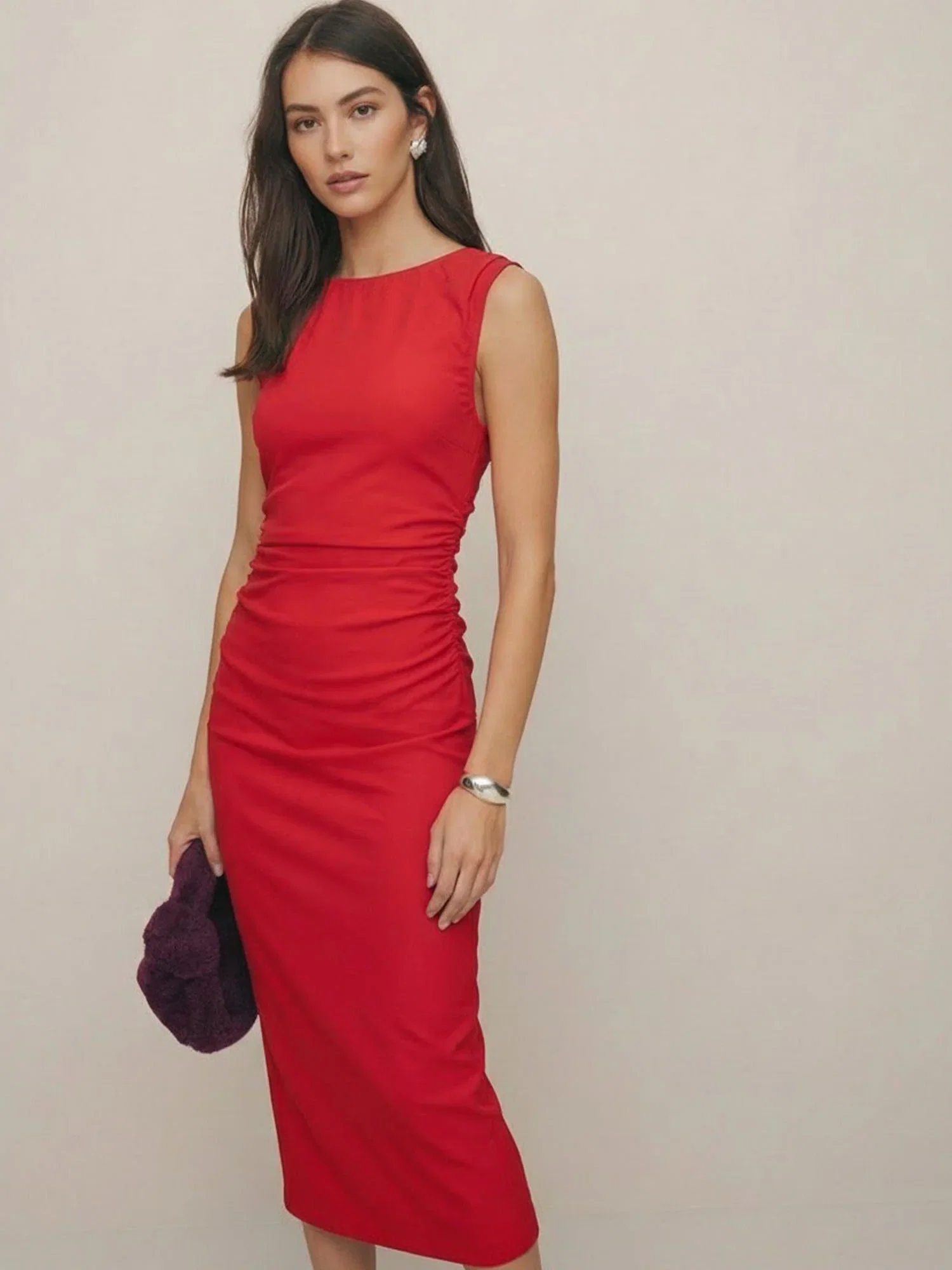 Image of Sleeveless Ruched Side Midi Dress
