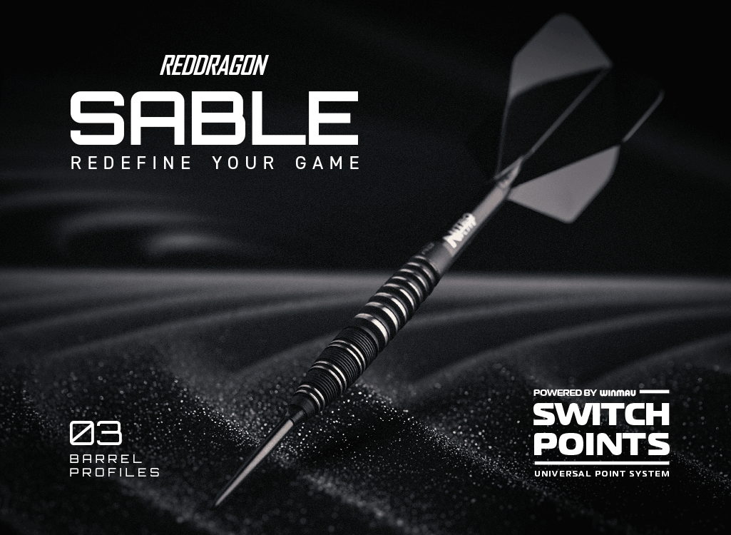 Red Dragon Sable. Redefine your game. 03 barrel profiles. Powered by Winmau Switch Points."