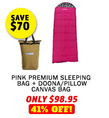 Pink Premium Sleeping Bag - Right + Doona/Pillow Canvas Bag