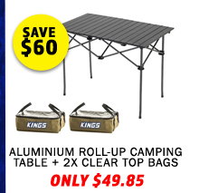 Aluminium Roll-Up Camping Table + 2 x Clear Top Bags
