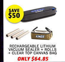 Rechargeable Lithium Vacuum Sealer + Vacuum Sealer Rolls 3-Pack + Clear Top Canvas Bag