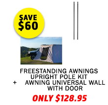 Plus Freestanding Awnings Upright Pole Kit (Twin Pack) + Plus Tourer Freestanding Awning Universal Wall With Door