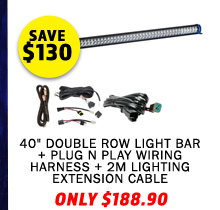 40 Double Row Light Bar + Plug N Play Wiring Harness + 2m Lighting Extension Cable