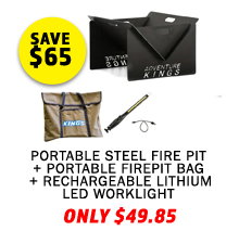 Portable Steel Fire Pit + Portable Firepit Bag + Rechargeable Lithium LED Worklight
