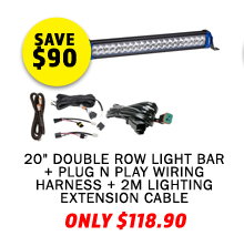 20 Double Row Light Bar + Plug N Play Wiring Harness + 2m Lighting Extension Cable