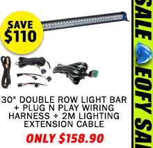 30 Double Row Light Bar + Plug N Play Wiring Harness + 2m Lighting Extension Cable