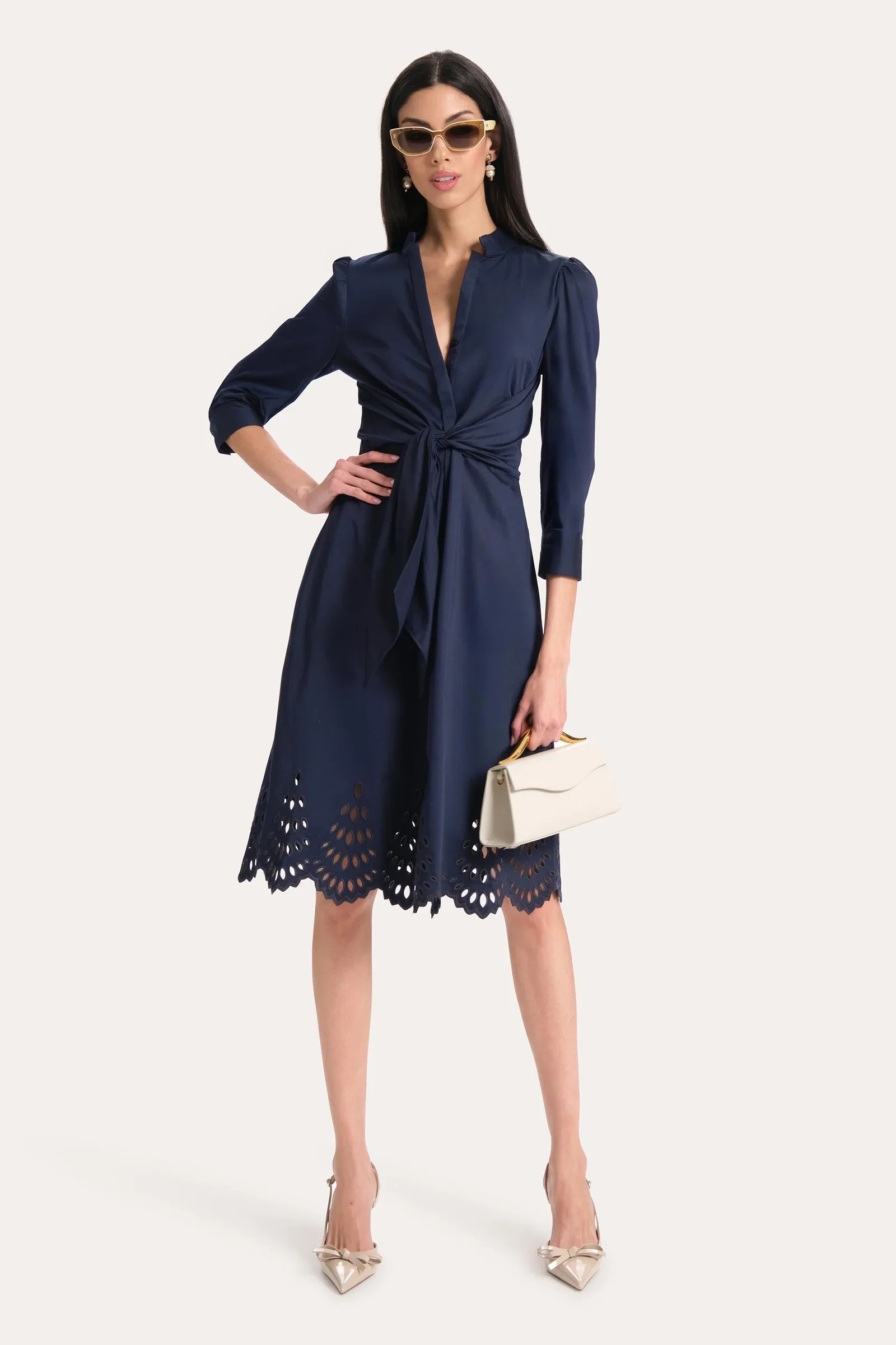 Image of Cotton Tie Embroidered Dress