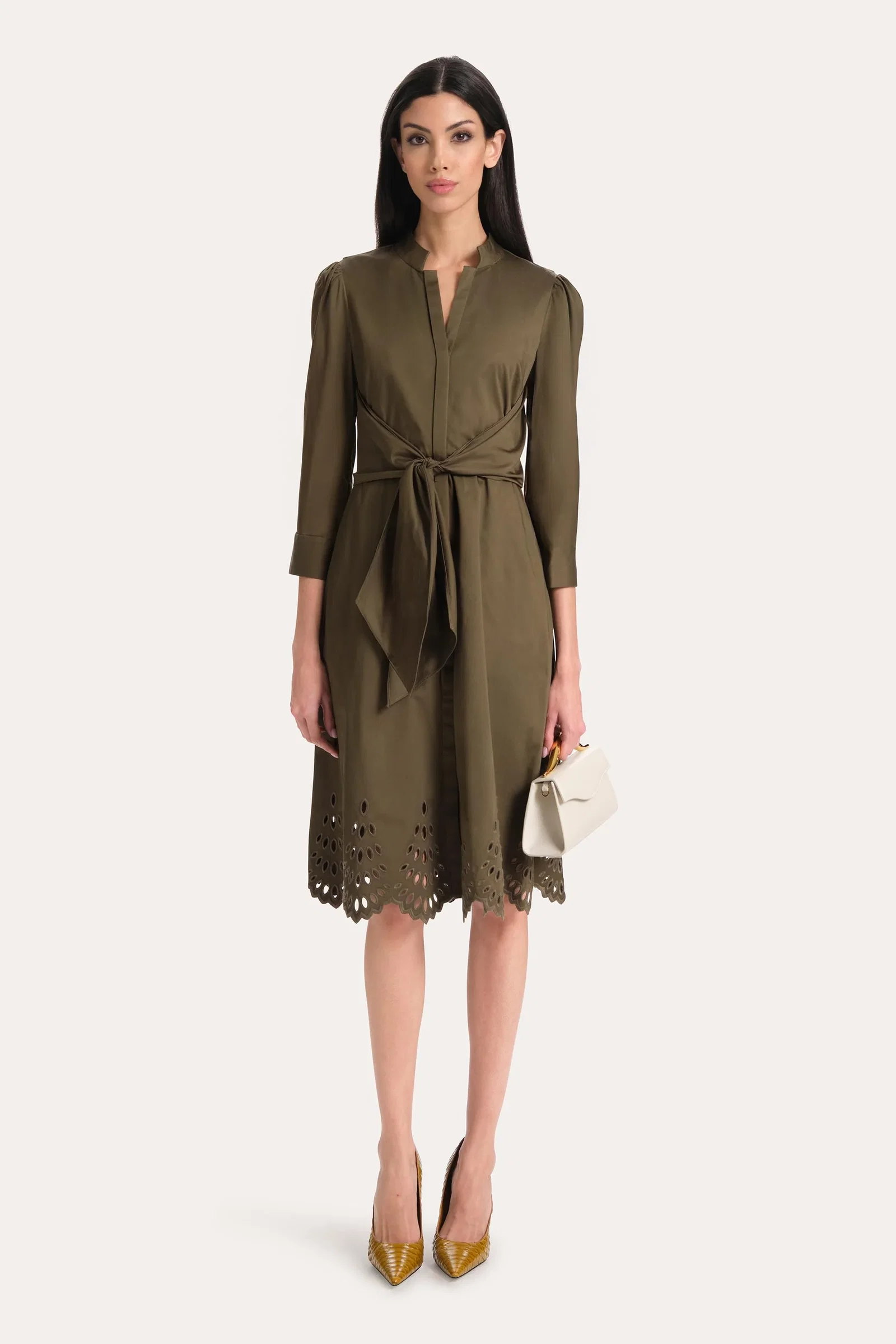 Image of Cotton Tie Embroidered Dress