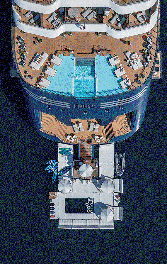 Aerial view of the marina deck of a yacht.
